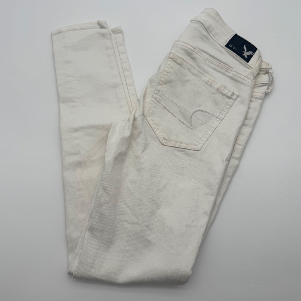 American Eagle Super Super Stretch Jeggings White Denim Skinny Jeans Size 4 Reg - Picture 3 of 7